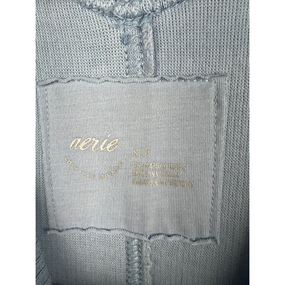 Aerie Blue V-Neck Oversized Ribbed Textured Sweatshirt Loungewear Comfort Small - Picture 2 of 6
